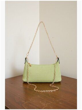 Straw Woven Shoulder Bag Tote Handbag with Chain Strap